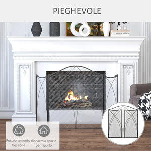 Parascintille con Antine 126x2x76 cm Pieghevole a 3 Pannelli in Metallo Nero