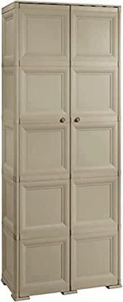 ARMADIO 2 ANTE TAUPE 79X43X203 CM CON 6 SCOMPARTI E VANO PORTASCOPA – MOBILE ALTO ORGANIZZAZIONE CASA PER INGRESSO E LAVANDERIA