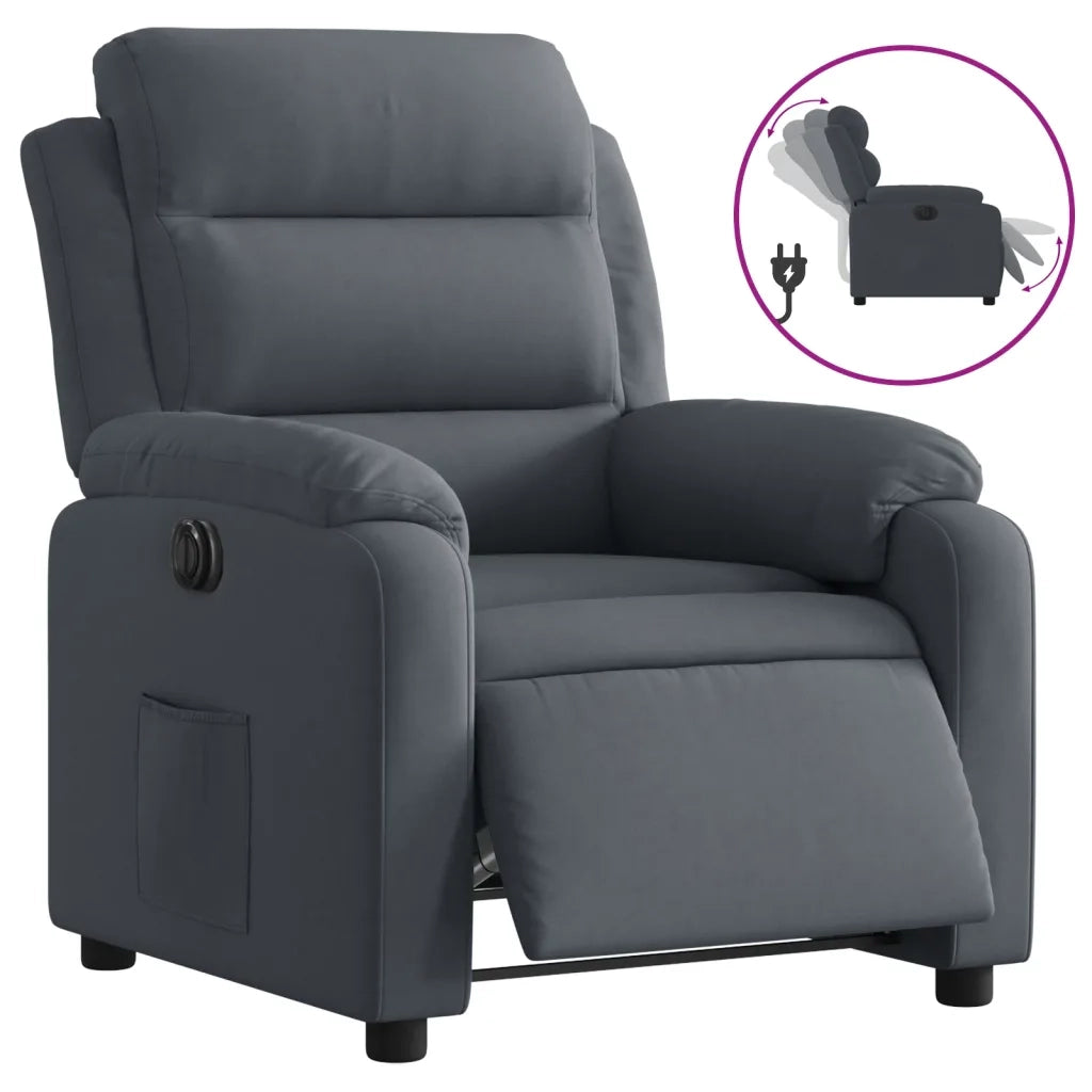 Poltrona | Sedia Relax Elettrica Reclinabile Grigio Scuro in Vera Pelle