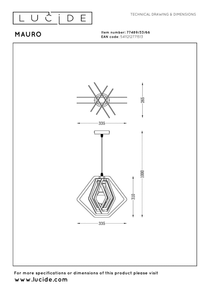 Lampada a sospensione MAURO rosa geometrica E27 Lucide