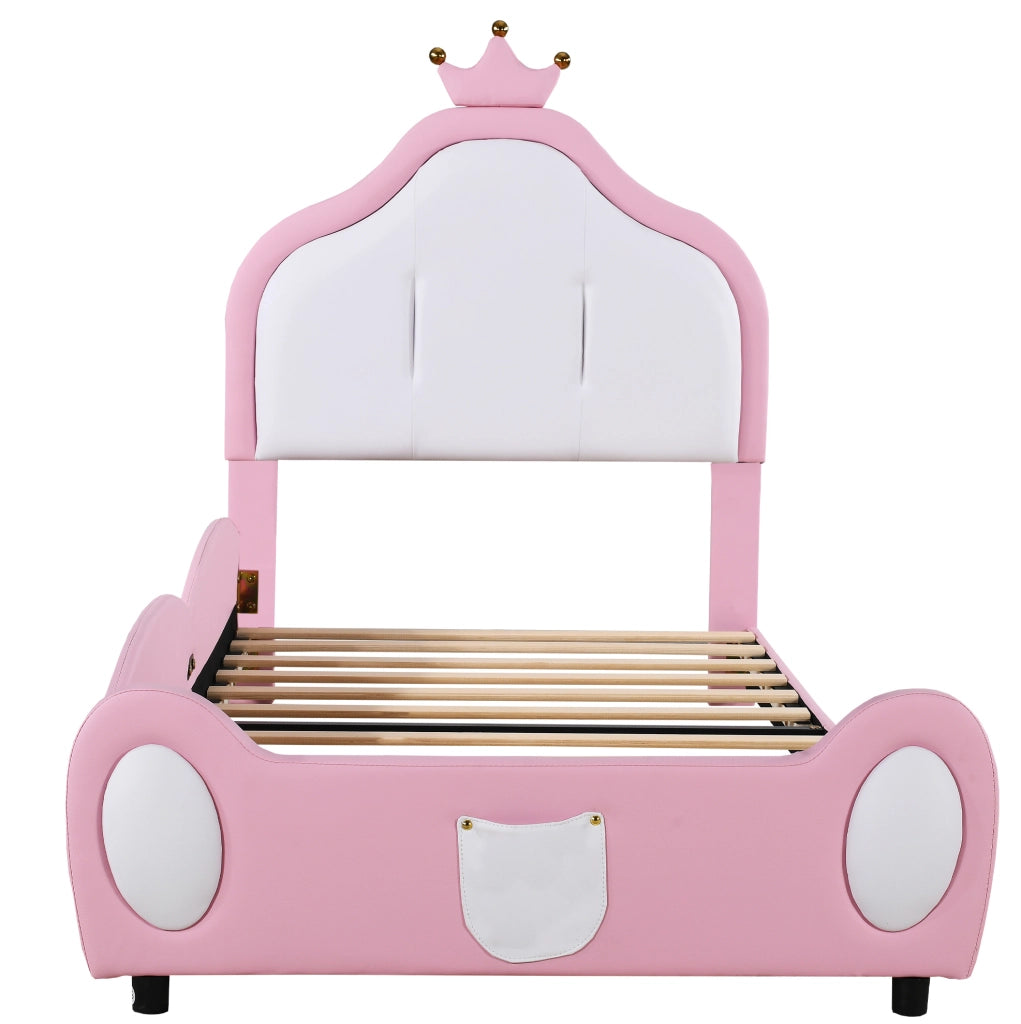 Letto imbottito per bambini 90x200 cm rosa e bianco con testiera a corona