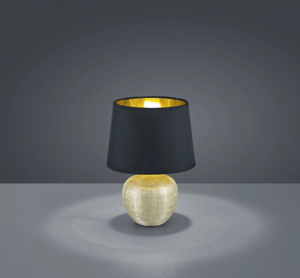 LUXOR LAMPADA TAVOLO BASE CERAMICA ORO E PARALUME NERO INTERNO ORO H. 26CM D. 18CM