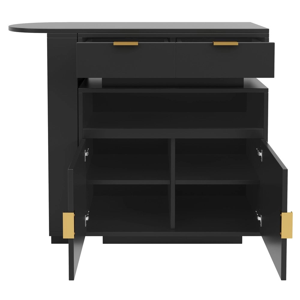 Tavolo Bar Allungabile con Vano Contenitore e LED ¨C Xylo ¨C Nero, 115-183x40x99 cm