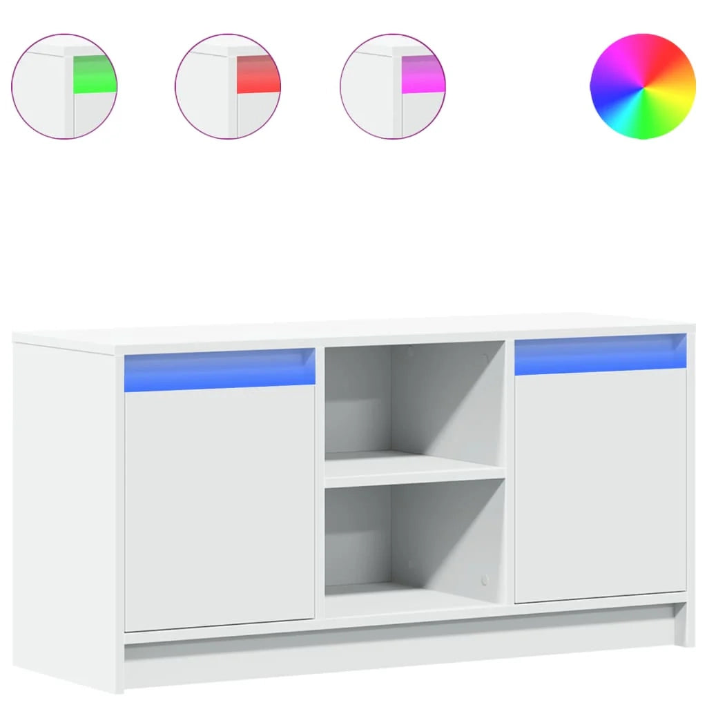 Porta TV multimediale scaffale per televisione televisione buffet sala da pranzo soggiorno camera da letto con LED 100 x 34 x 50 cm derivati ​​del legno bianco 02_0026428