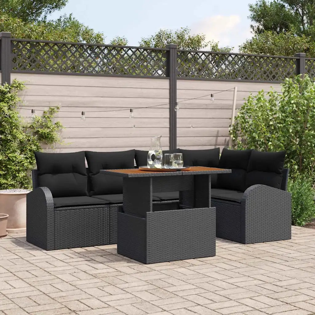 Set Divano da Giardino con cuscino 6 pcs Nero