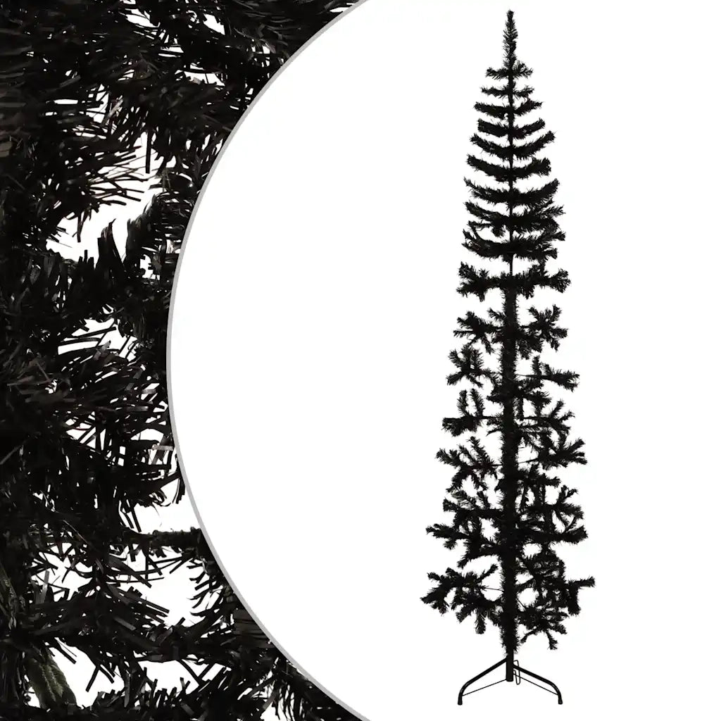 Albero Natale Artificiale Sottile a Met¨¤ e Supporto-Albero Natalizio Nero 180 cm