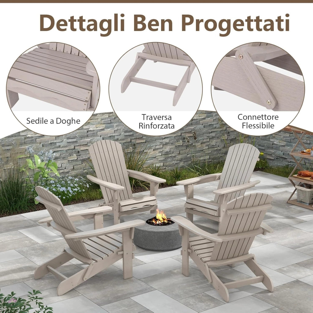 Sedia Adirondack Pieghevole, Sedia da Giardino in Legno di Abete, Poltrona Prendisole con Schienale Alto, Portata 180 kg, 89 x 71 x 94 cm (2, Grigio, 89 x 71 x 94 cm)