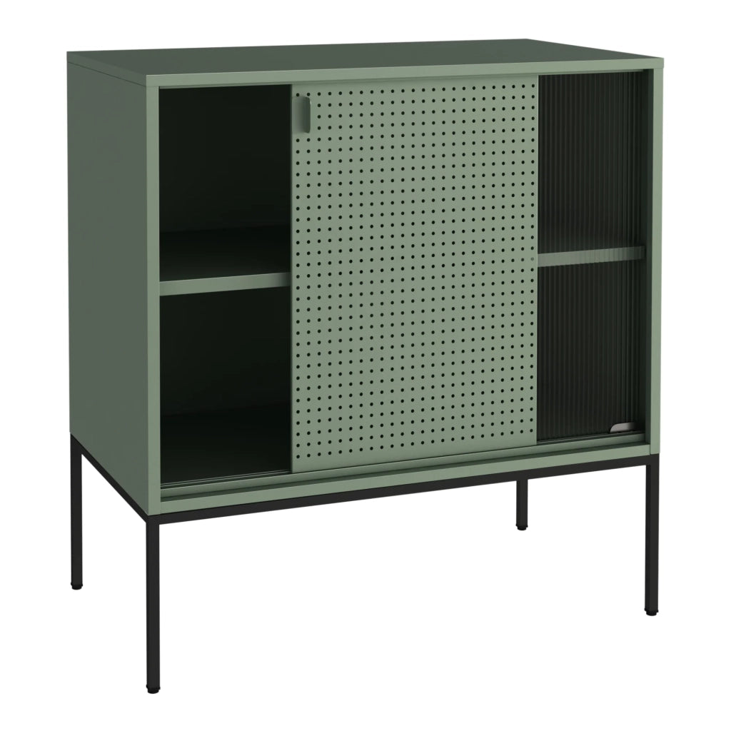 Credenza/cassettiera/mobile contenitore 85 x 80 x 45 cm soggiorno ingresso camera da letto metallo acciaio vetro ondulato verde 03_0009036