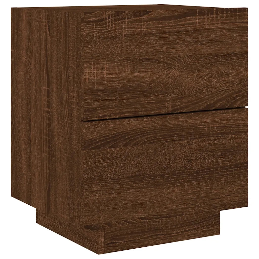 Comodino con Luci LED-Tavolino da notte Rovere Marrone in Legno Multistrato 410478