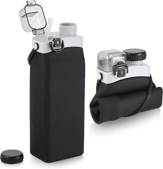 Fles Opvougbare 600 ml Siliconen - Fles Fiets Zatte Hittebestendige Lekvrij - Bicicletta, Corsa, Campeggio - Nero