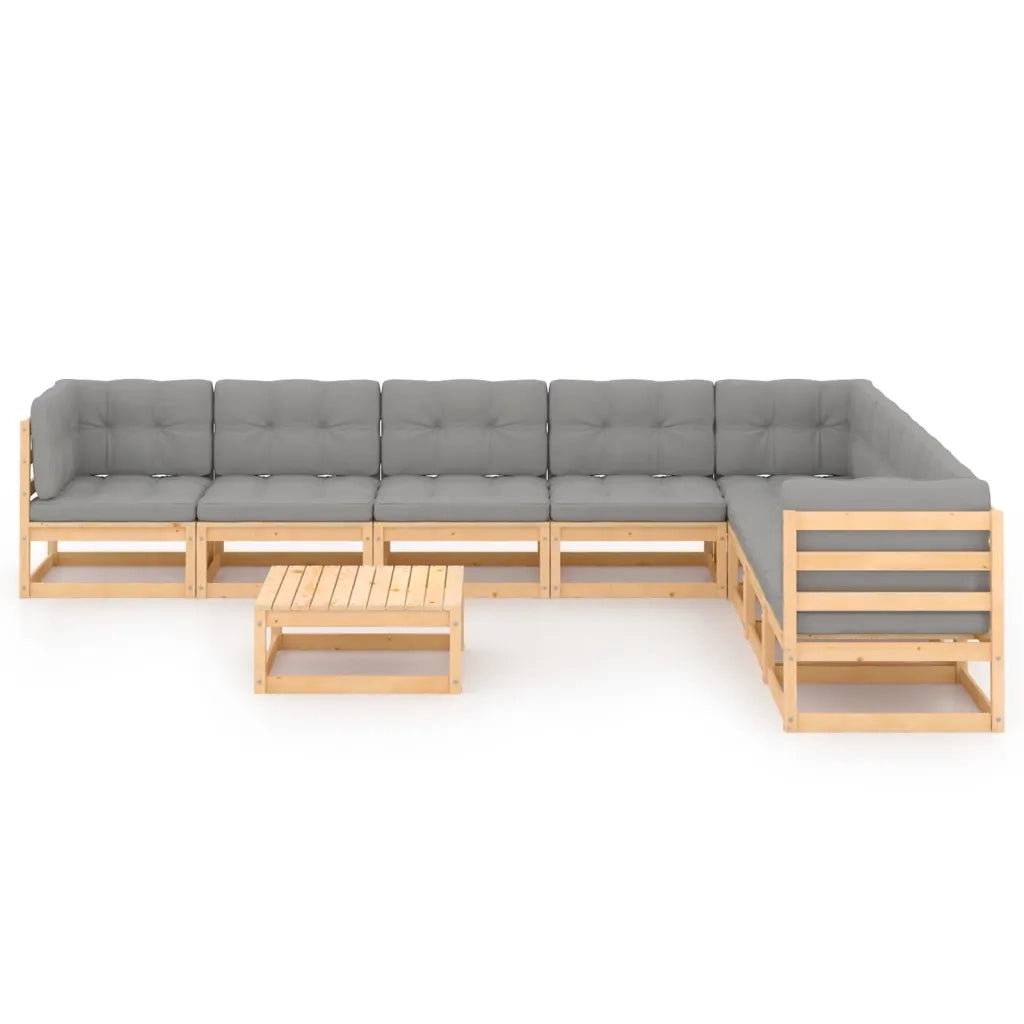 Set Salotto Giardino 9 pz Cuscini Antracite Legno Massello Pino 3076889