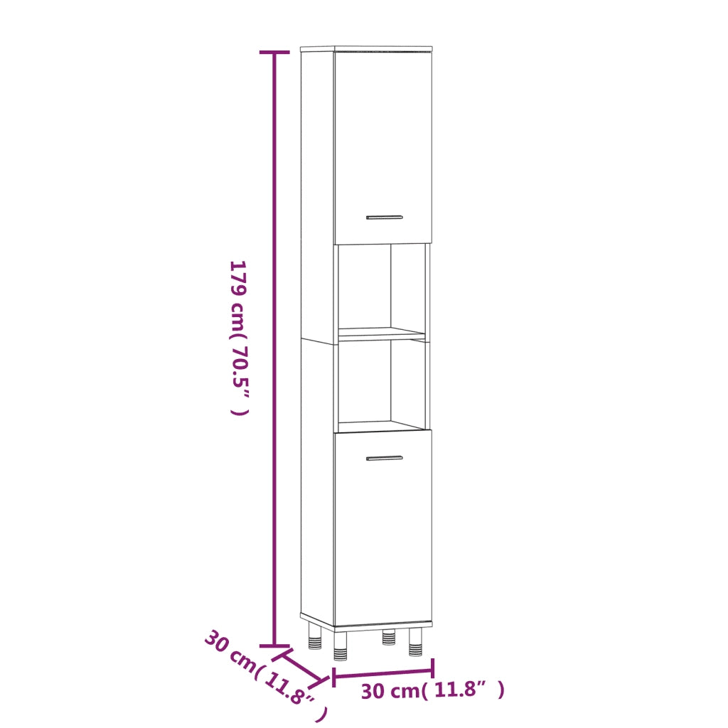 Mobile da bagno con contenitore ecologico 30 x 30 x 179 cm stile contemporaneo finitura opaca in legno composito effetto rovere affumicato 02_0048521