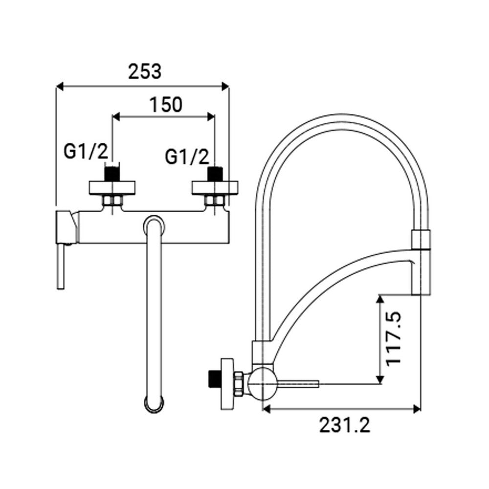 Miscelatore lavello a muro con bocca nera orientabile - Serie Madison