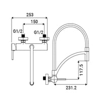 Miscelatore lavello a muro con bocca nera orientabile - Serie Madison