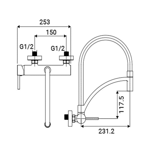 Miscelatore lavello a muro con bocca nera orientabile - Serie Madison