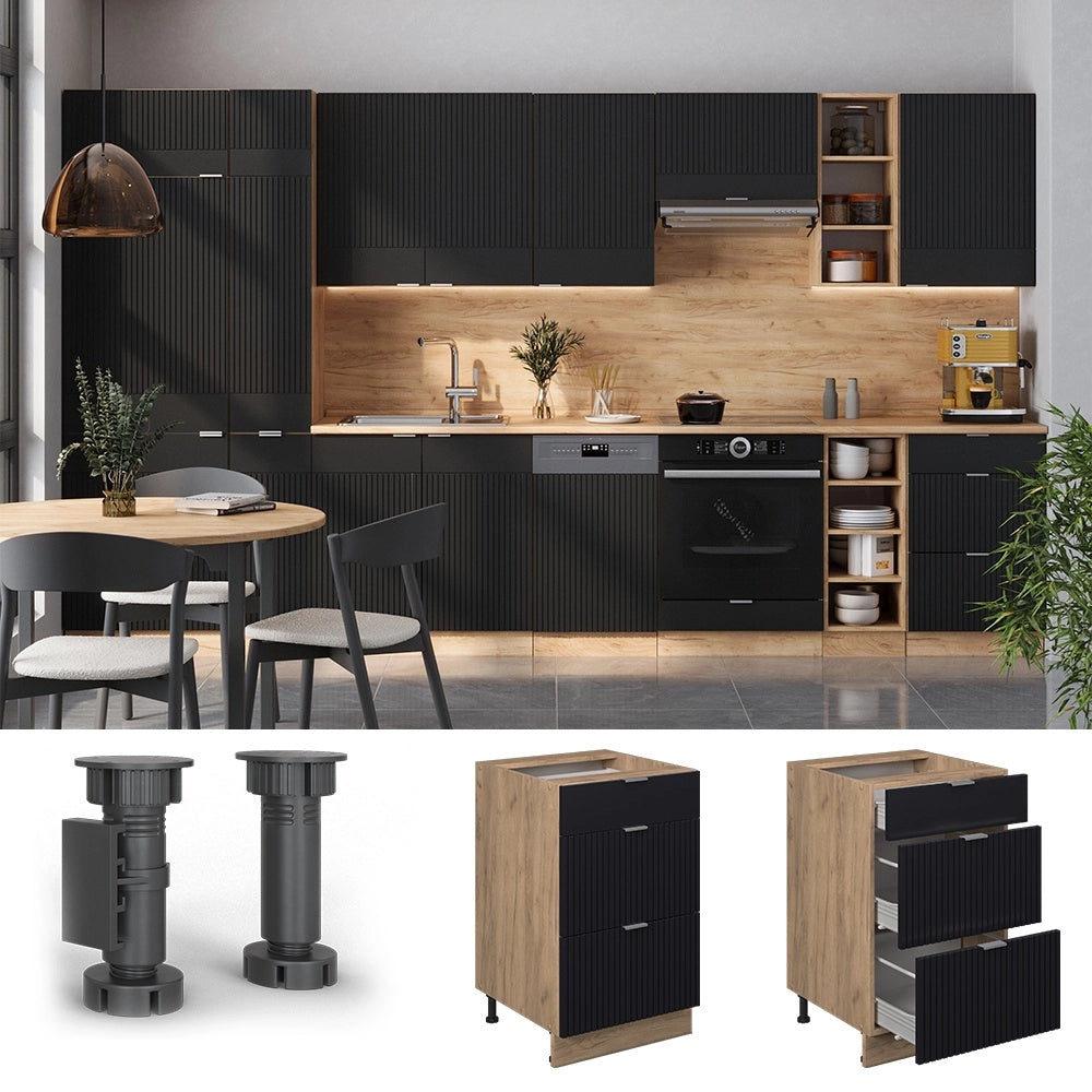 Mobiletto base per cucina Fame-Line Nero rigato/Rovere dorato 50 cm, PL Antracite Vicco