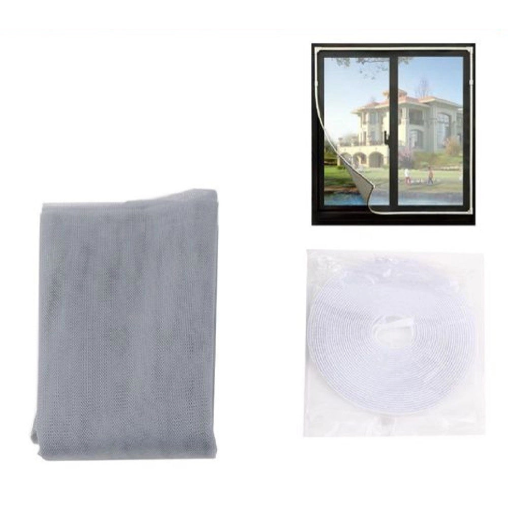 Trade Shop - Zanzariera Universale Finestra Grigia Adesiva Con Velcro 150x250cm Insetti 12925 -