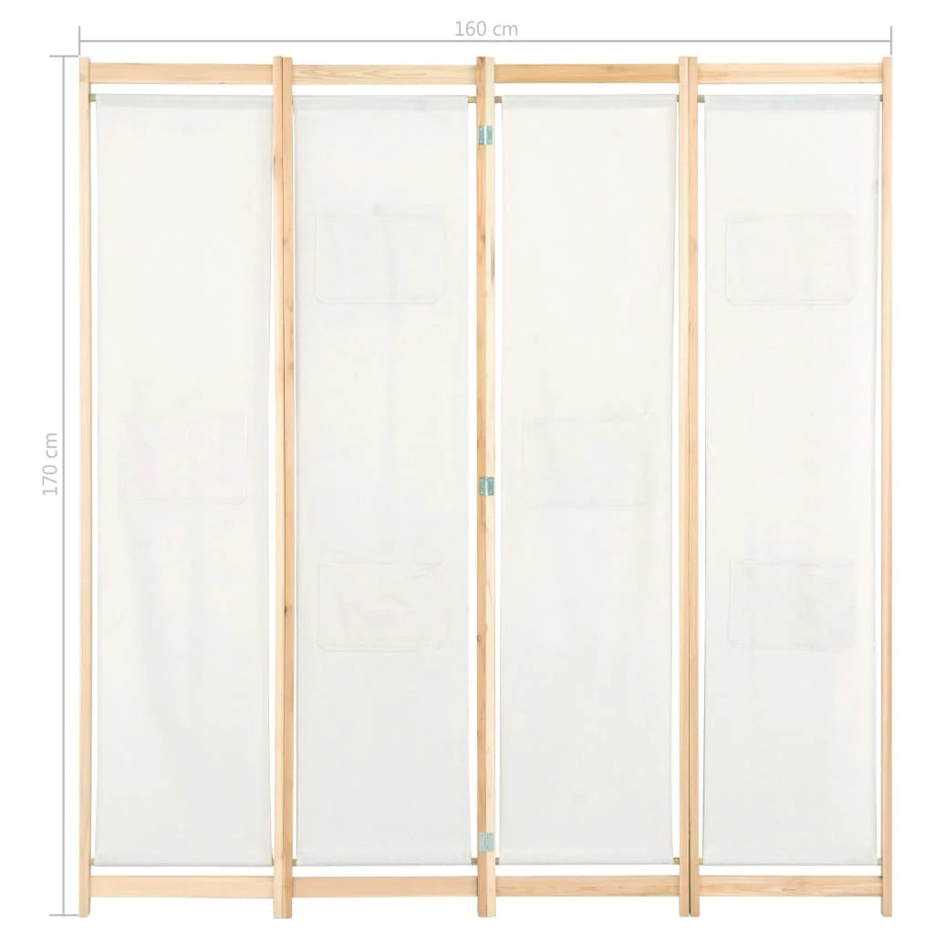 Paravento divisorio divisorio mobile decorativo 4 pannelli crema 160x4 cm tessuto 0802081