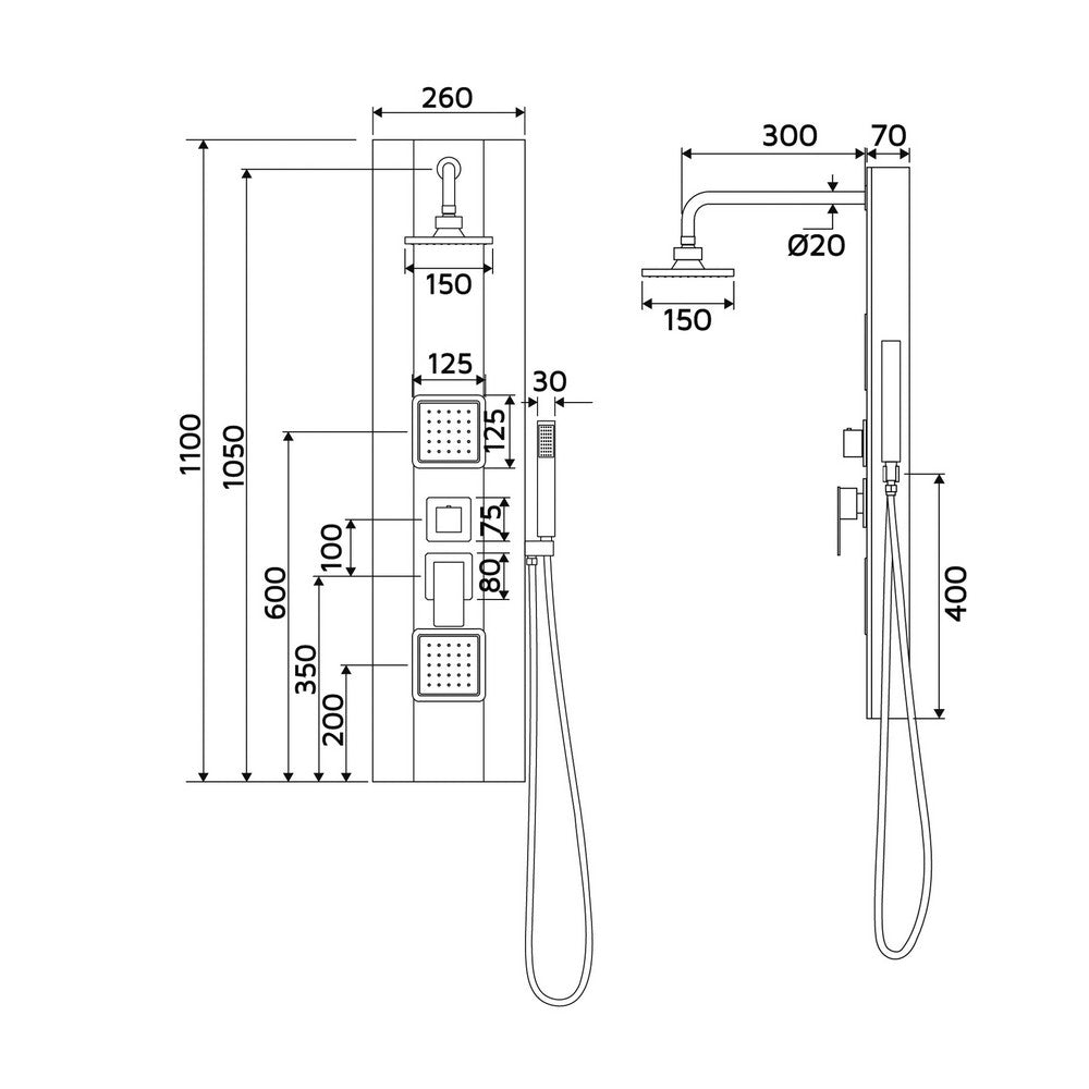 Pannello doccia ovale bianco - Serie Avana