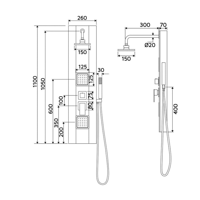 Pannello doccia ovale bianco - Serie Avana