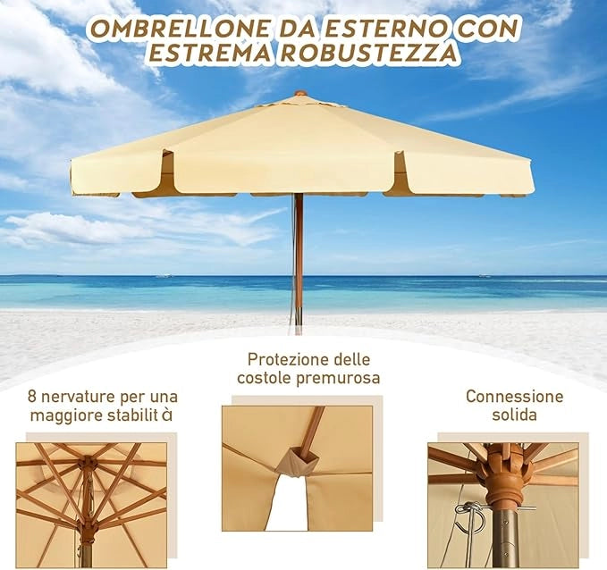 Ombrellone da Giardino, Ombrellone da Esterno con Pulsante Manuale e Inclinazione Regolabile, Protezione UV, Diametro 3M, Ideale per Piscina, Balcone, Giardino
