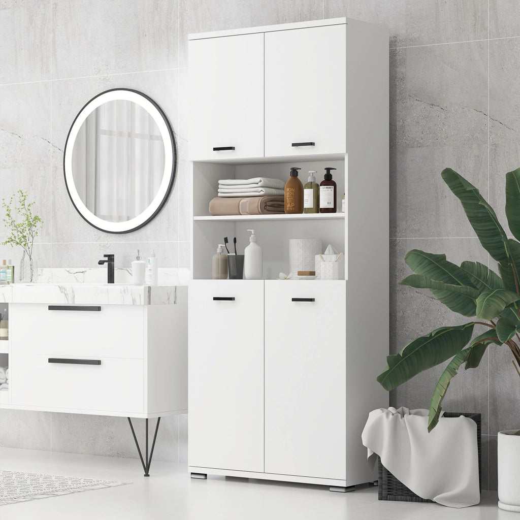 EasyComfort Mobile Bagno in Truciolato Bianco con 2 Armadietti con Ante e 2 Ripiani Aperti, 80x33.5x190 cm