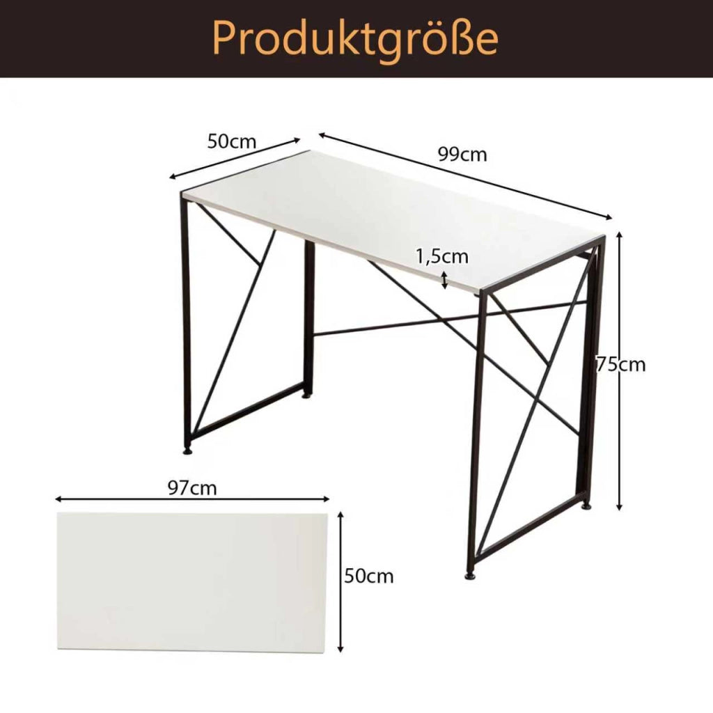 Scrivania pieghevole multifunzionale salvaspazio in MDF e metallo bianco per casa e ufficio 99 × 50 × 75 cm