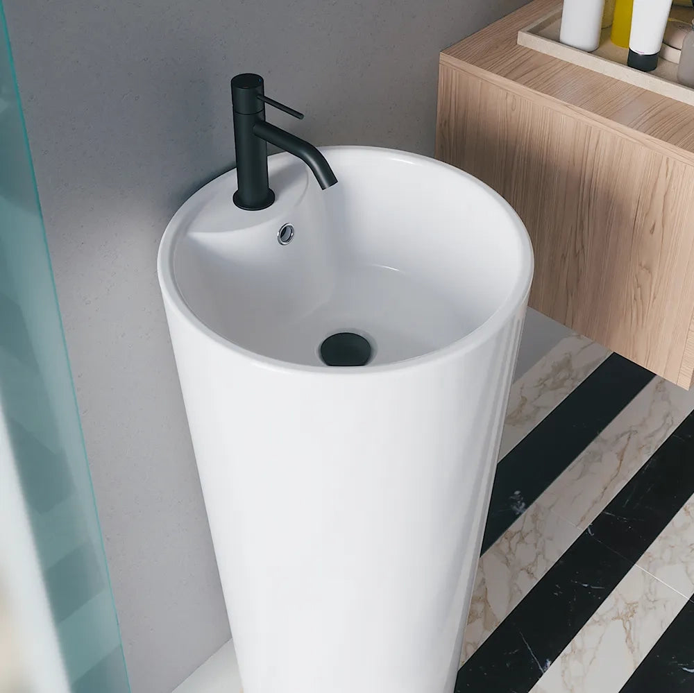 Lavabo freestanding diam. 40 cm in ceramica bianco lucido con troppopieno | Azov
