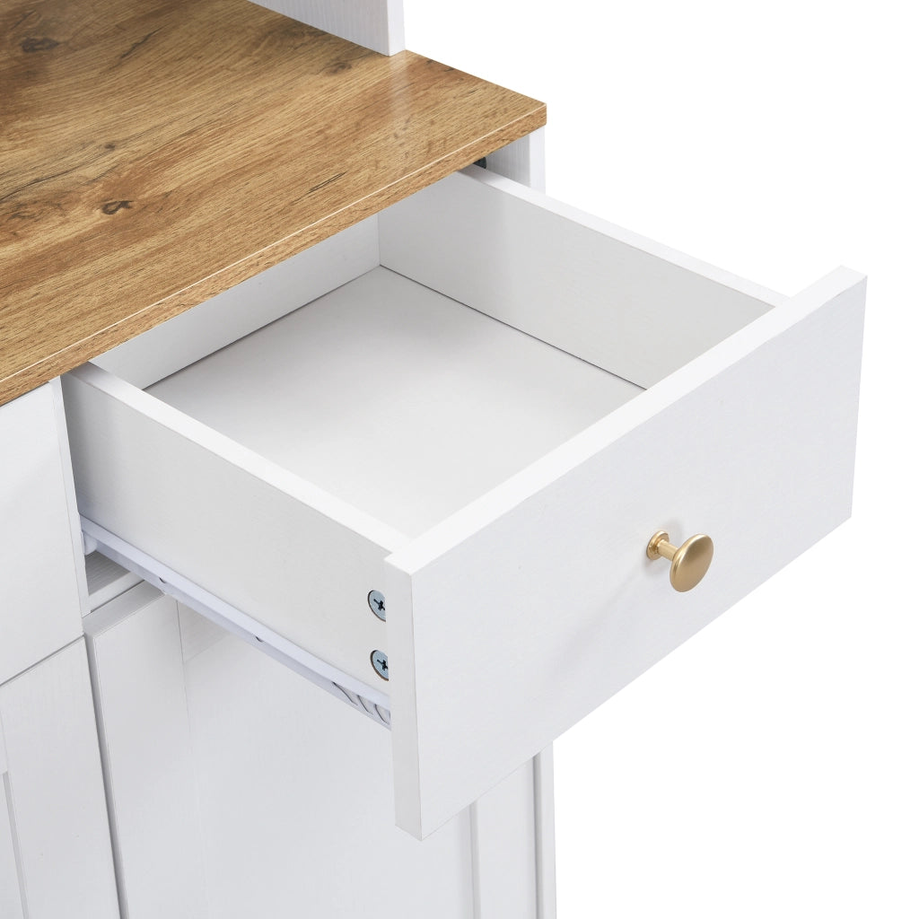 OKWISH Credenza Alta con 5 Ante, 3 Cassetti e Vani Aperti, Ante in Acrilico e Cerniere Ammortizzate, 94.5 x 30 x 175.5 cm