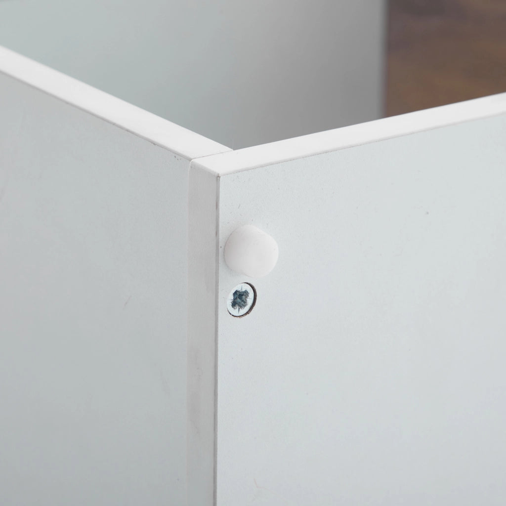 Mobile porta TV a 3 livelli con LED, 2 cassetti e ripiano in vetro in truciolare bianco e legno 160 × 40 × 42 cm