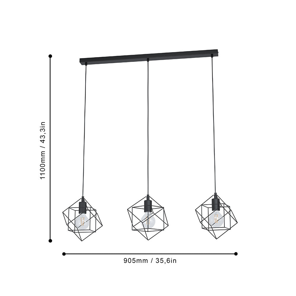 Lampadario Industrial Straiton 3 Luci Acciaio Nero
