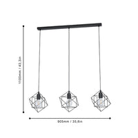 Lampadario Industrial Straiton 3 Luci Acciaio Nero