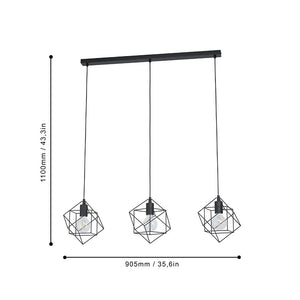 Lampadario Industrial Straiton 3 Luci Acciaio Nero