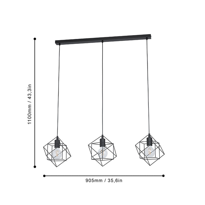 Lampadario Industrial Straiton 3 Luci Acciaio Nero