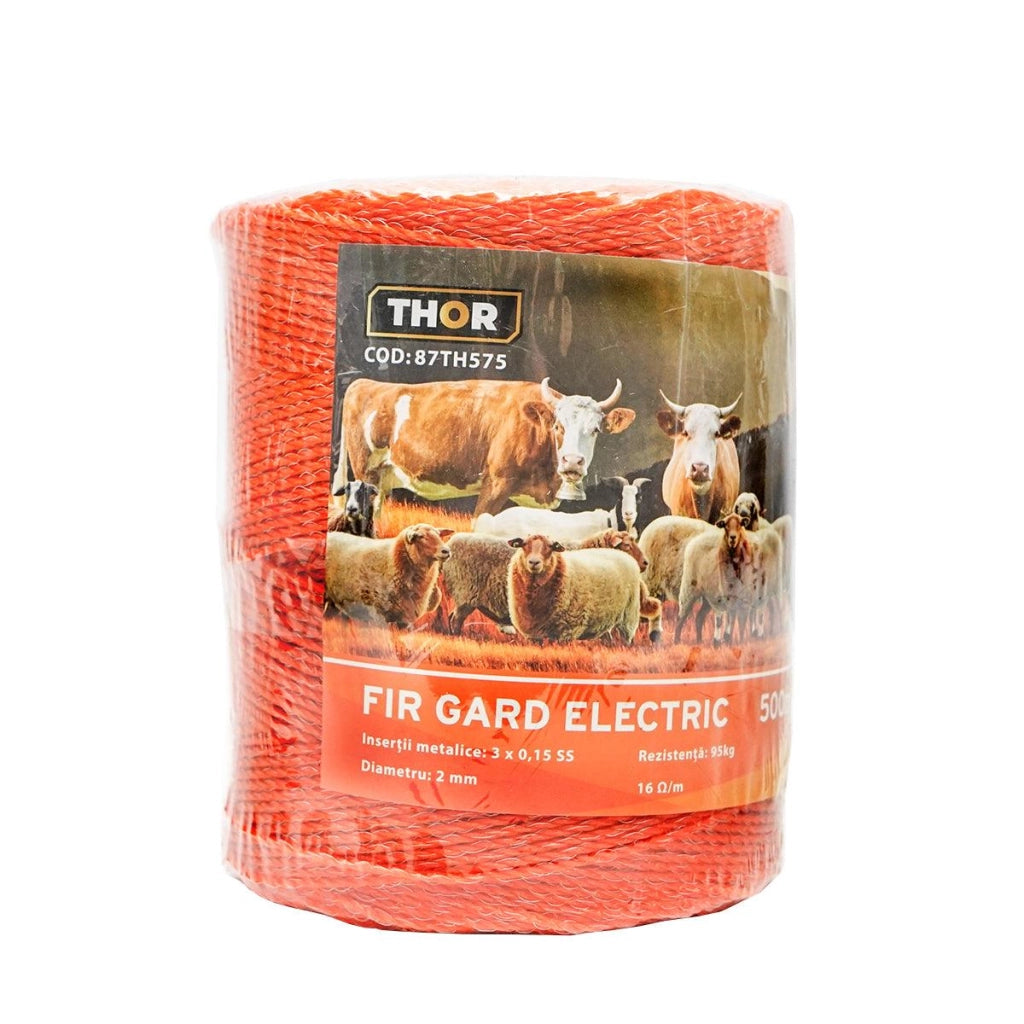 Filo per Recinto Elettrico, Lunghezza 500 mt, Ø2mm. 3x0.15mm. SS, 16 Ohm/m, colore arancione, Recinzioni Elettriche Thor