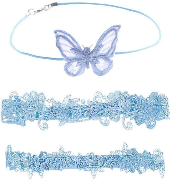 Cinture Decorative per Calze - Cinture per Calze di Festa - Cinture per Calze con Bordo - Blu Cielo - Misura 40-60 cm - 1 Paio - Cintura con Fibbia