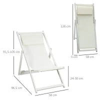 Set 2 Sedie Poltrona Sdraio da Esterni Pieghevoli e Reclinabili in Alluminio, 96.5x58x91.5 cm, Beige