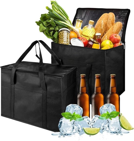Set di contenitori refrigeranti grandi in 2 pezzi di materiale riciclato - contenitori refrigeranti grandi pieghevoli con fondo rinforzato - stabilità extra ideali come borsa per spesa, contenitore isolante, borsa termica per contenitore refrigerante