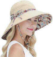 Ombrellino da sole per donne | Cappello da sole pieghevole e reversibile con bordo ampio | Protezione UV | Giardinaggio, pesca, escursioni | Beige