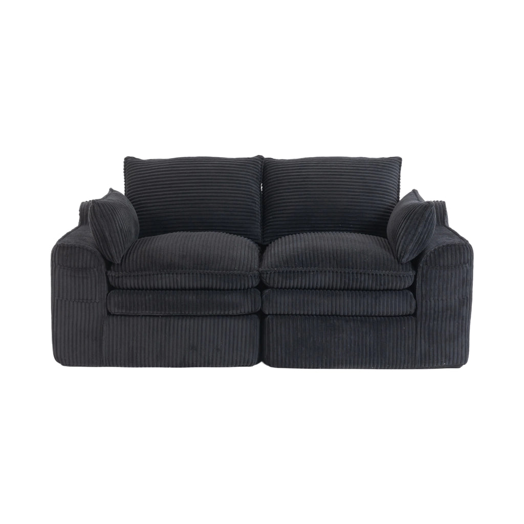 Divano 2 posti modulare in corduroy nero con tasche laterali, cuscini e struttura in schiuma a 3 strati con molle, 191×94×85 cm