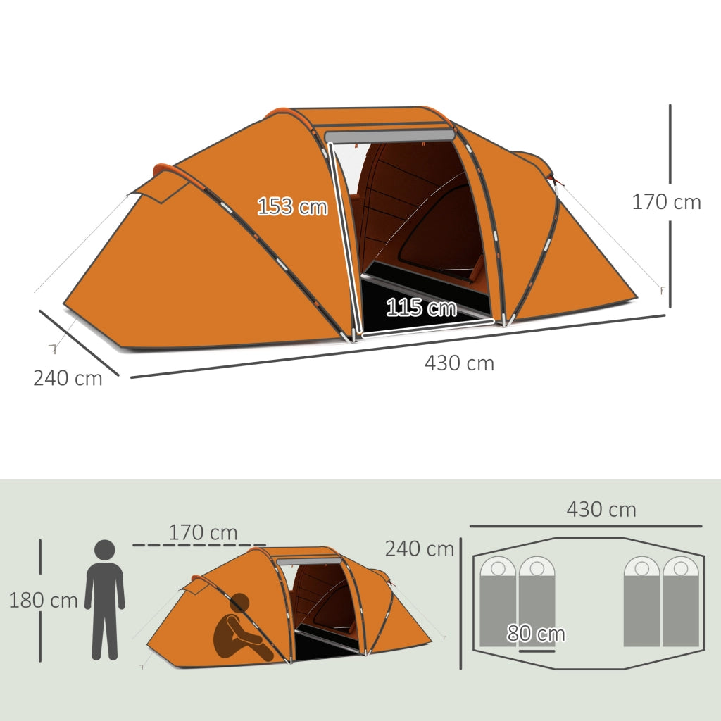Tenda da campeggio tunnel 4-6 persone ¨C zephmum ¨C arancione impermeabile 2000mm