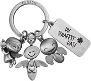 Sleutelhanger a forma di tre angeli con stampa a foglia di clover - Portachiavi portafortuna per esami, salute e patente - Regalo portafortuna per la salute e la fortuna - Tu ci puoi riuscire