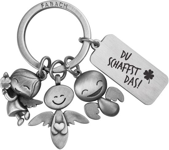 Sleutelhanger a forma di tre angeli con stampa a foglia di clover - Portachiavi portafortuna per esami, salute e patente - Regalo portafortuna per la salute e la fortuna - Tu ci puoi riuscire