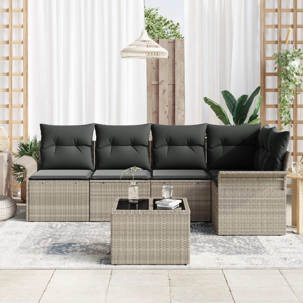 Set Divano Giardino 6 Pezzi con Cuscini Grigio Polyrattan
