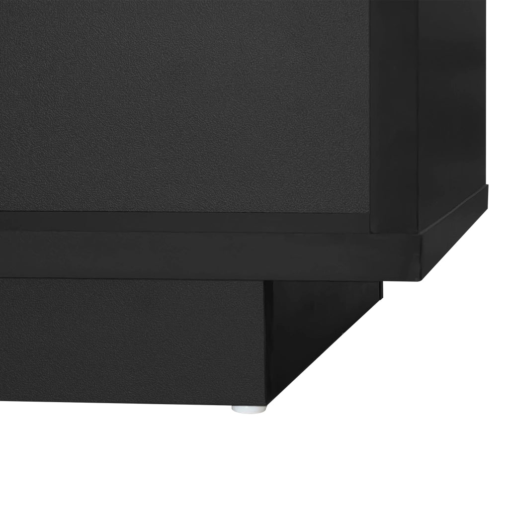 TAVOLO BASSO 95x50x42,5 cm Nero Lucido con 4 inserti in vetro, 2 cassetti e 2 vani aperti
