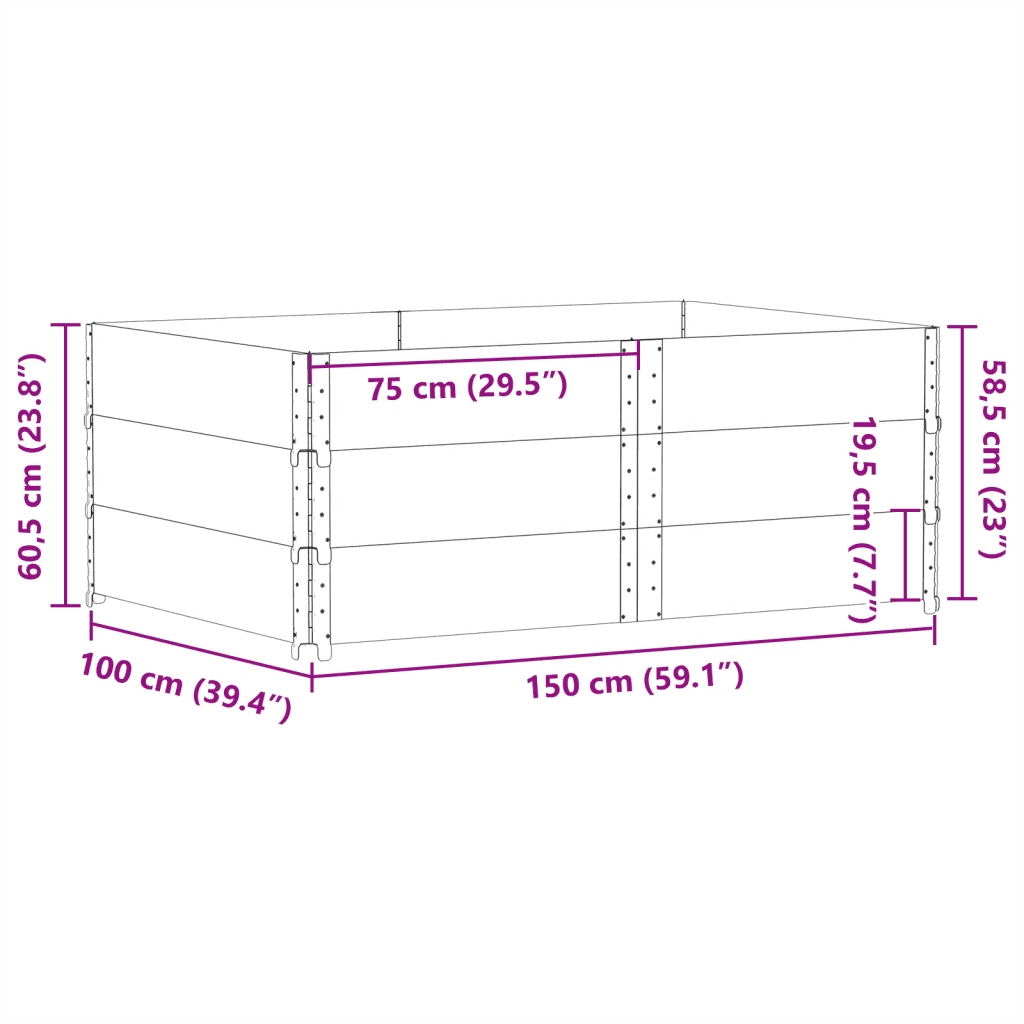 Paretali per Pallet 3 pz 150x100 cm in Legno Massello di Pino CFW4640748