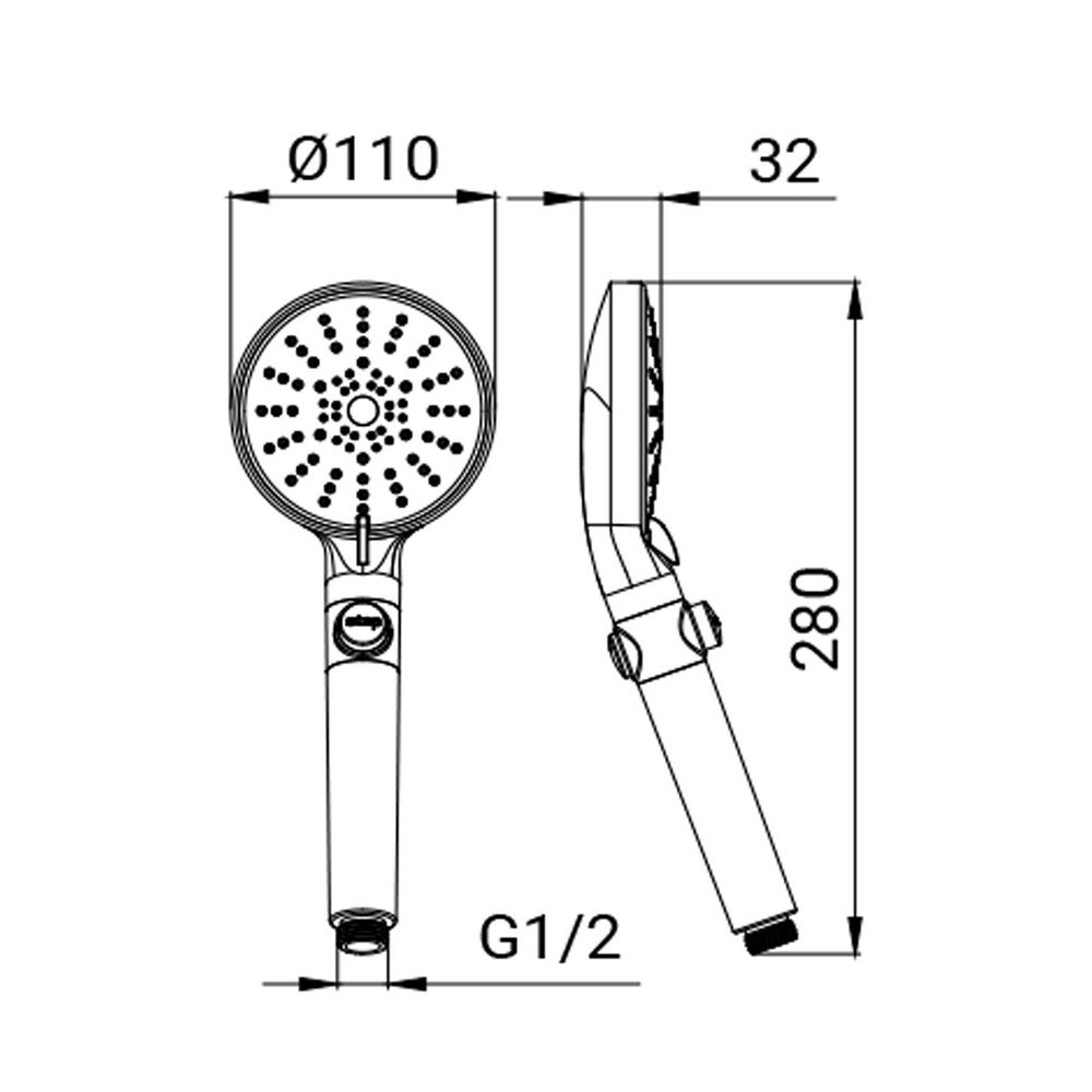Doccetta nera con pulsante getto stop e 5 getti - Serie Zeus