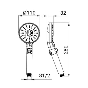 Doccetta nera con pulsante getto stop e 5 getti - Serie Zeus