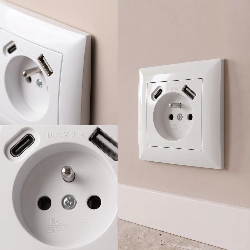 Presa Singola Con Messa A Terra + Usb-a Usb-c Oste Jnh004-g White