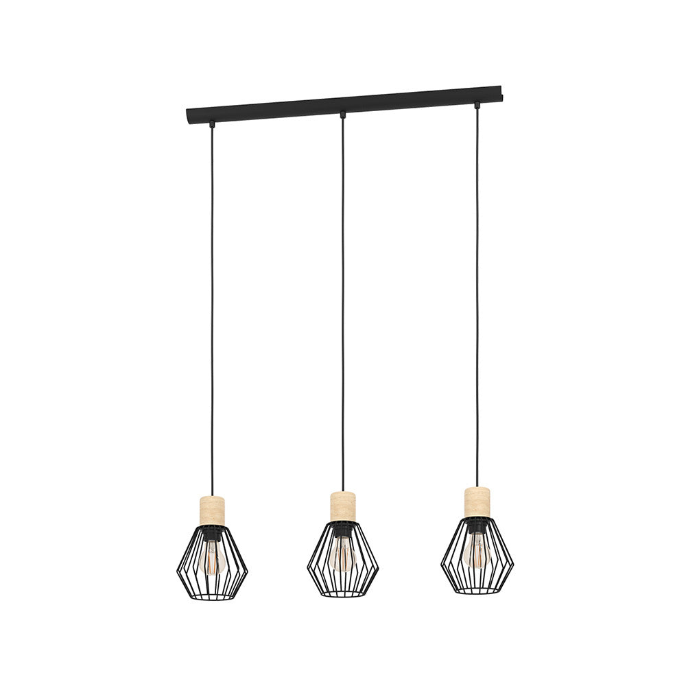 Lampadario Industrial Palmorla 3 Luci Metallo Nero E Marrone